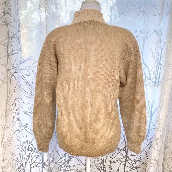 Vintage studio Michelle Stuart Brown cream heart flower turtleneck knit sweater - Picture 4 of 8